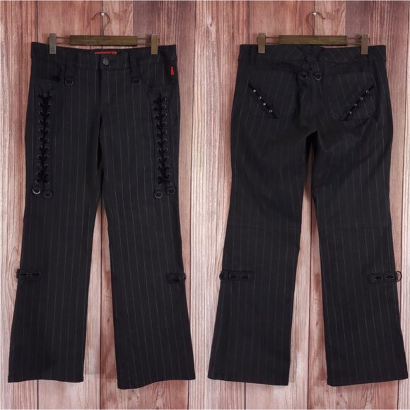 Vtg Tripp NYC Sz 13 Striper Black Tone Boot Cut Pants Pinstripe Goth Punk Y2K - Picture 1 of 15